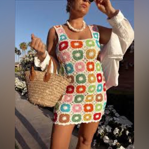 Show Me Your Mumu Tara Coverup Dress Multi Flower Crochet Large - Picture 2 of 5